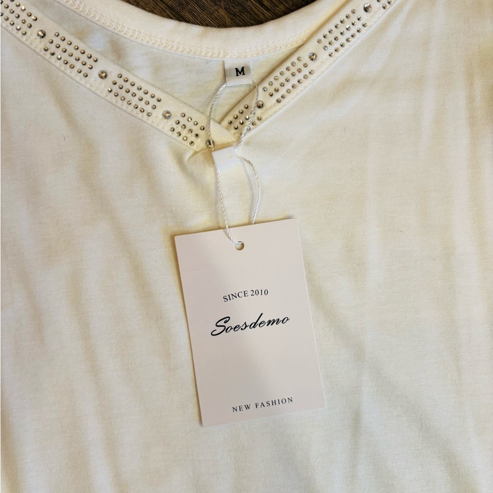 White Studded V-Neck Tank